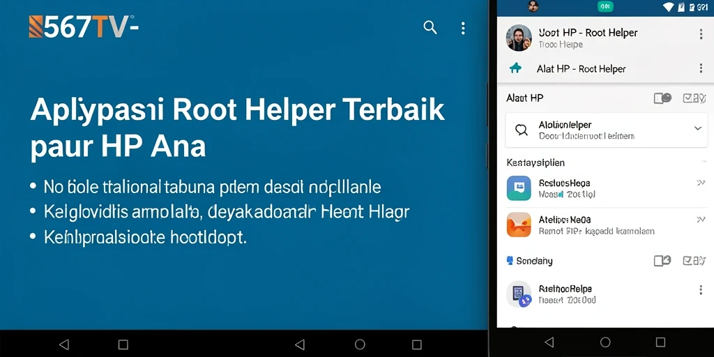 Screenshot antarmuka pengguna 567TV menunjukkan fitur Root Helper yang intuitif.