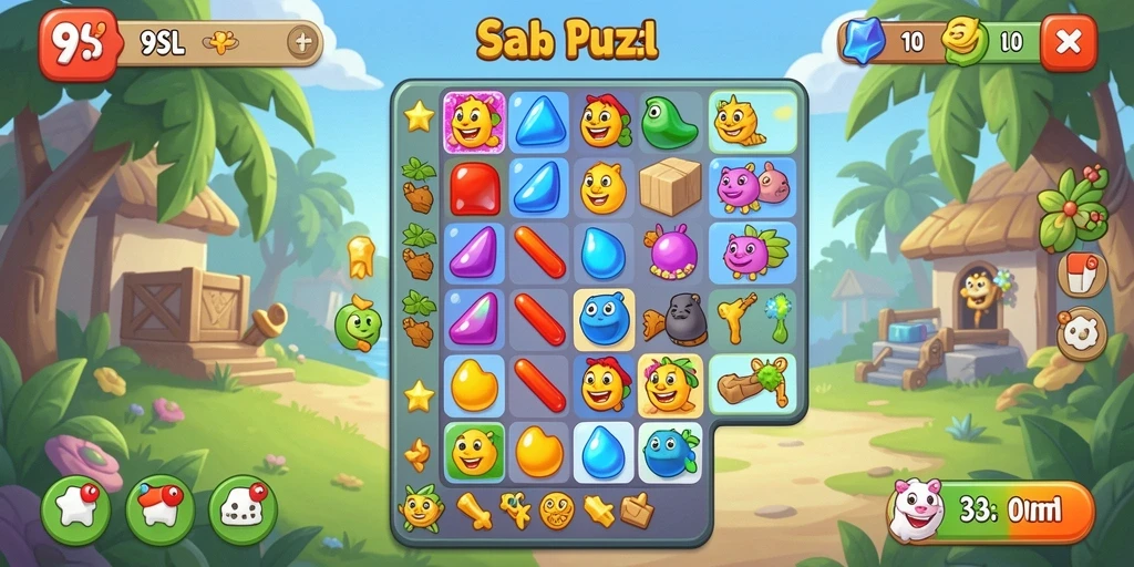 Tampilan antarmuka dalam game Puzzle Match-3 9SL yang penuh warna.