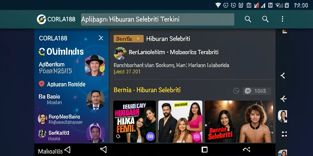 Tampilan antarmuka aplikasi CORLA188 dengan berita selebriti terbaru.