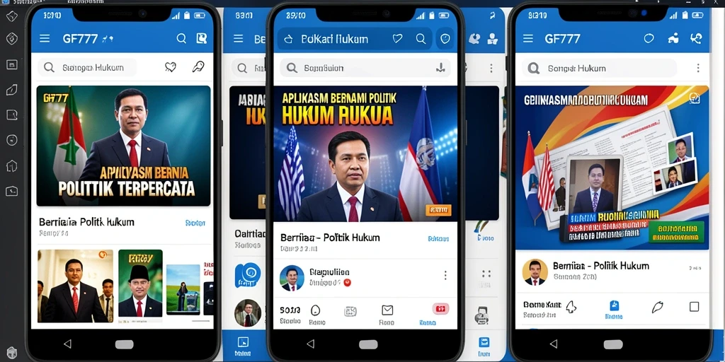 Tampilan antarmuka aplikasi GF777 yang menampilkan berita politik dan hukum.