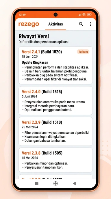 Riwayat Versi Aplikasi Rezego untuk Android